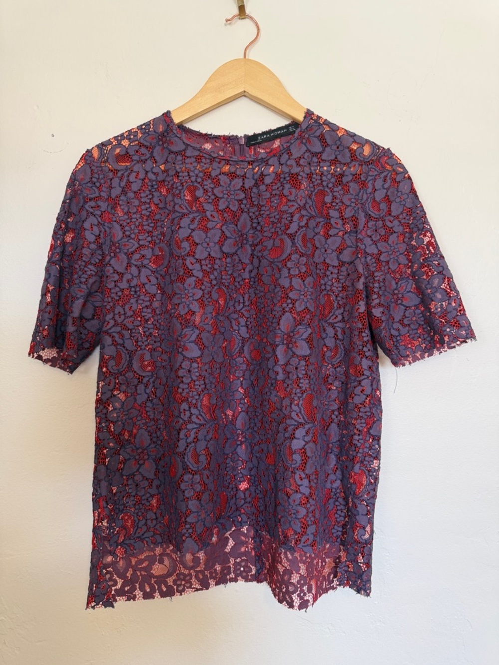 Zara Purple Lace Top with Red Underlay